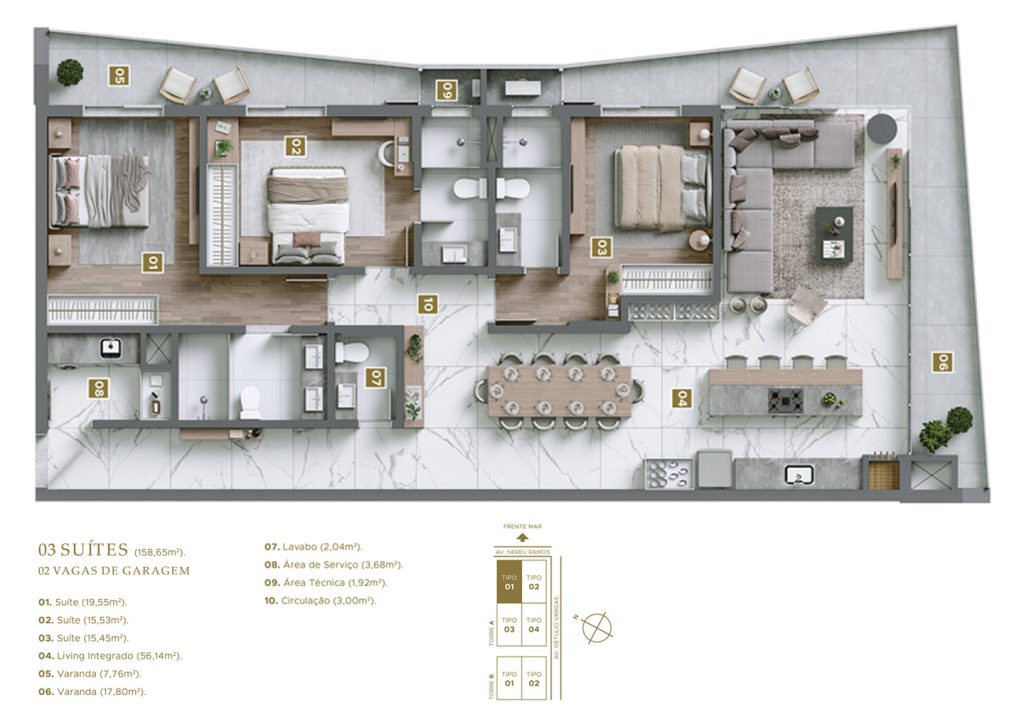 Apartamentos A - Tipo 01 e 02