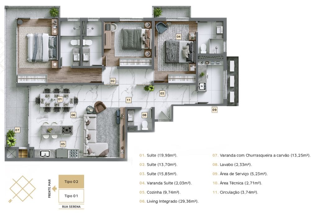 Apartamento Tipo 02 | 402, 602, 902