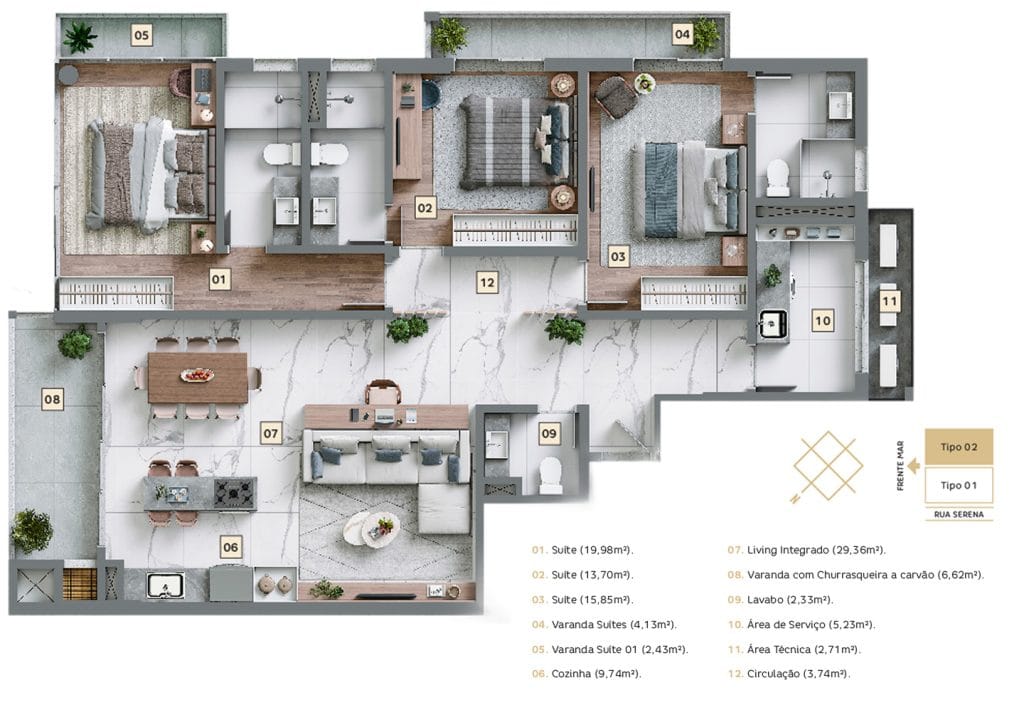 Apartamento Tipo 02 | 702, 1002
